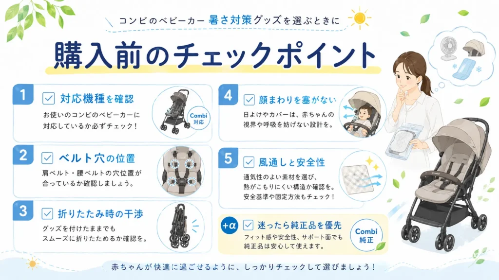 コンビのベビーカー暑さ対策グッズ購入前のチェックポイント